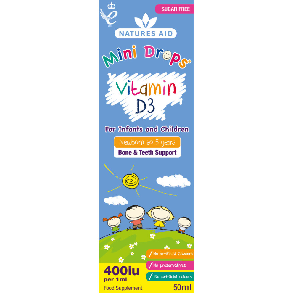 Natures Aid Vitamin D3 MiniDrops Infants & Children Sugar Free 50mlX 6