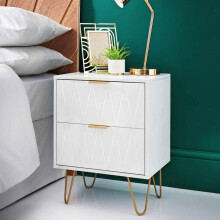 NEW White Bedside Table with 2-Drawer Gold Legs - Contemporary Bedroom Furniture, W40xD30xH52cm