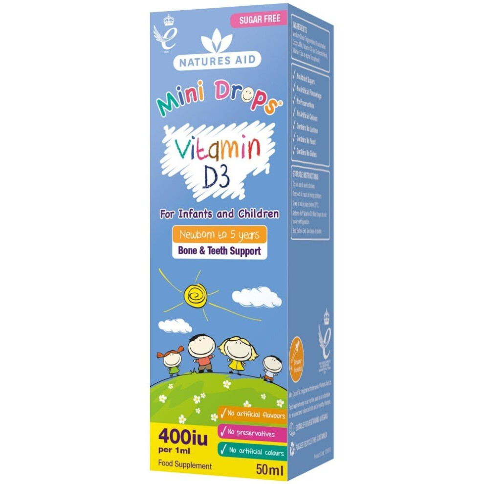 Natures Aid Vitamin D3 MiniDrops Infants & Children Sugar Free 50ml