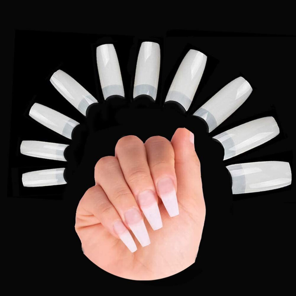 500 Pieces False Nails Tips for Acrylic Nails, Half Cover Fake Nail Extension Tips, Square Acrylic Tips (10 Sizes, Natural)