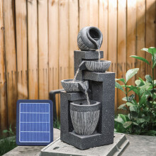 Outdoor Cascading LED Tiered Water Fountain Garden Solar Power Feature Statues