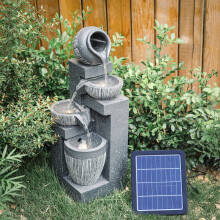 (Solar 4 Bowls 19*19*51cm) 220v Garden Patio Water Feature Cascading Water Fountain w Pump