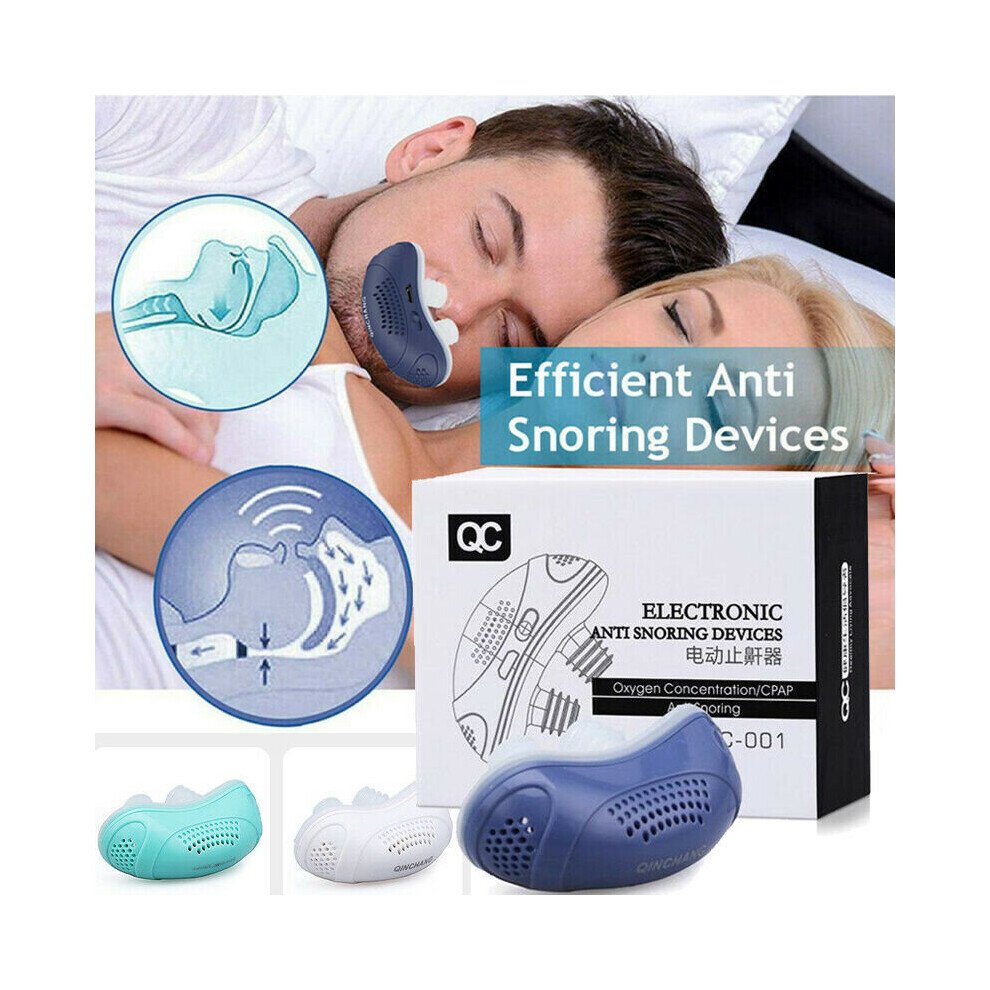 (Blue) Micro Electric CPAP Noise Anti Snoring Device Sleep Aid Stopper Apnea Stop Snore