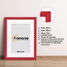 (20x18" Pic (24x22" Frame)) Red Picture Frame / LW Style Wall Art Frame / Modern Photo Frames With White Mount