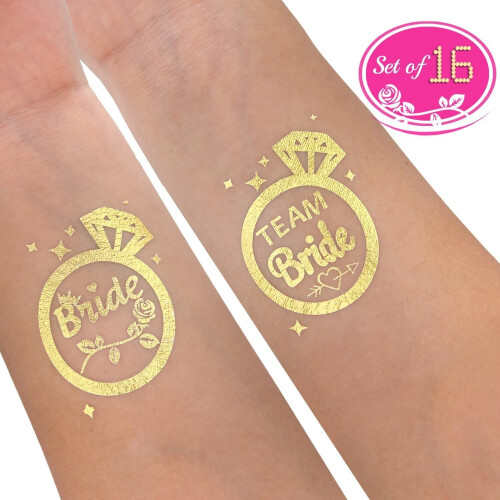 20Pcs Hen Party Tattoos, 4 Bride Tattoos Sticker and 16 Team Bride Tatoos  Gold Bachelorette Party Temporary Tattoos for Bridal Shower Wedding Hen  Party Accessories : Amazon.co.uk: Home & Kitchen
