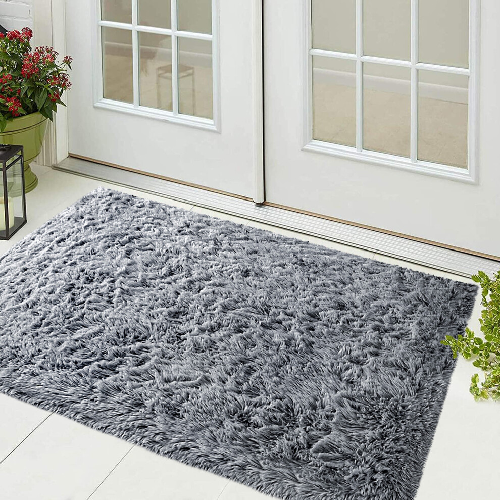 (Grey, 50 x 80 cm) Shaggy Rug Soft Non-Slip Bathmats Welcome Door Mat