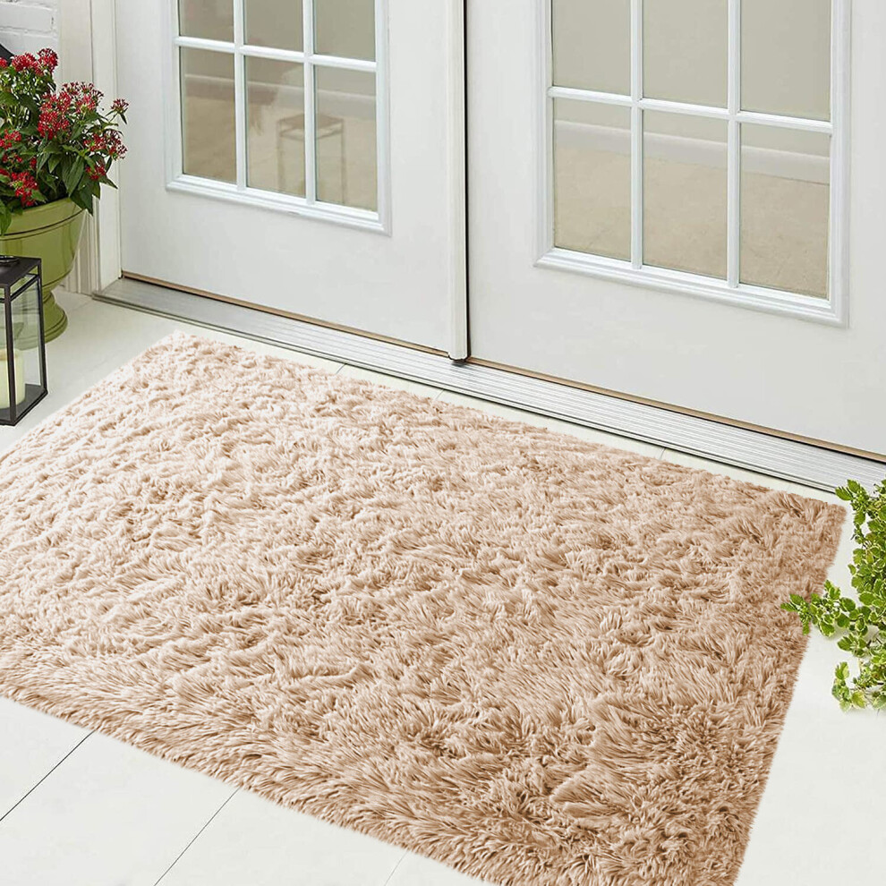 (Beige, 60 X 110 cm) Shaggy Rug Soft Non-Slip Bathmats Welcome Door Mat