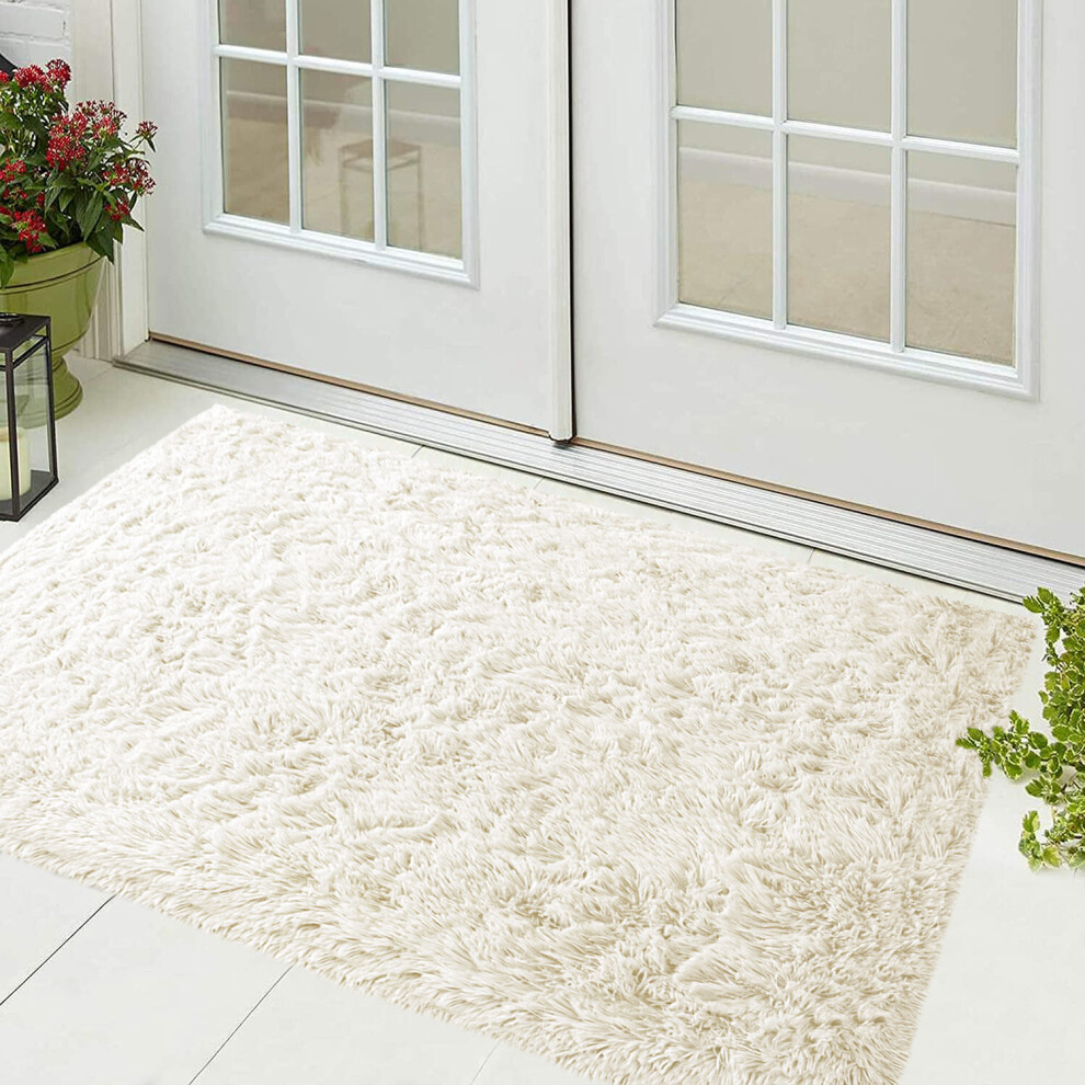 (Cream, 50 x 80 cm) Shaggy Rug Soft Non-Slip Bathmats Welcome Door Mat