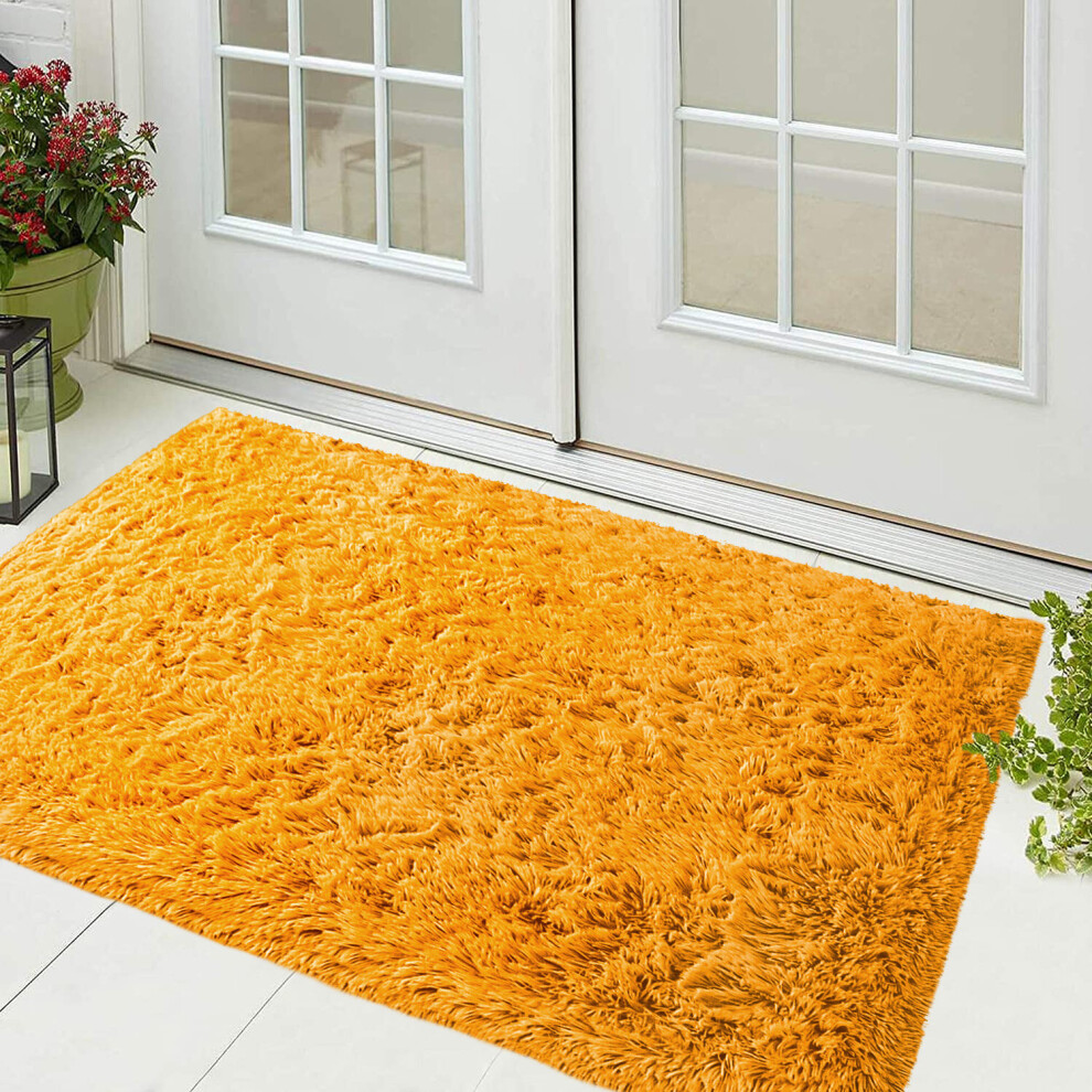 (Yellow, 50 x 80 cm) Shaggy Rug Soft Non-Slip Bathmats Welcome Door Mat