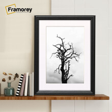 (6x4" Pic (8x6" Frame)) Black Picture Frame / LW Style Wall Art Frame / Modern Photo Frames With White mount