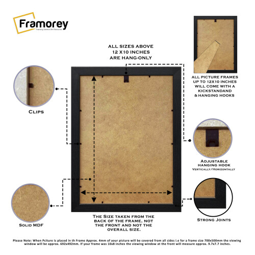(20x14" Pic (24x18" Frame)) Black Picture Frame / LW Style Wall Art Frame / Modern Photo Frames With White mount 2
