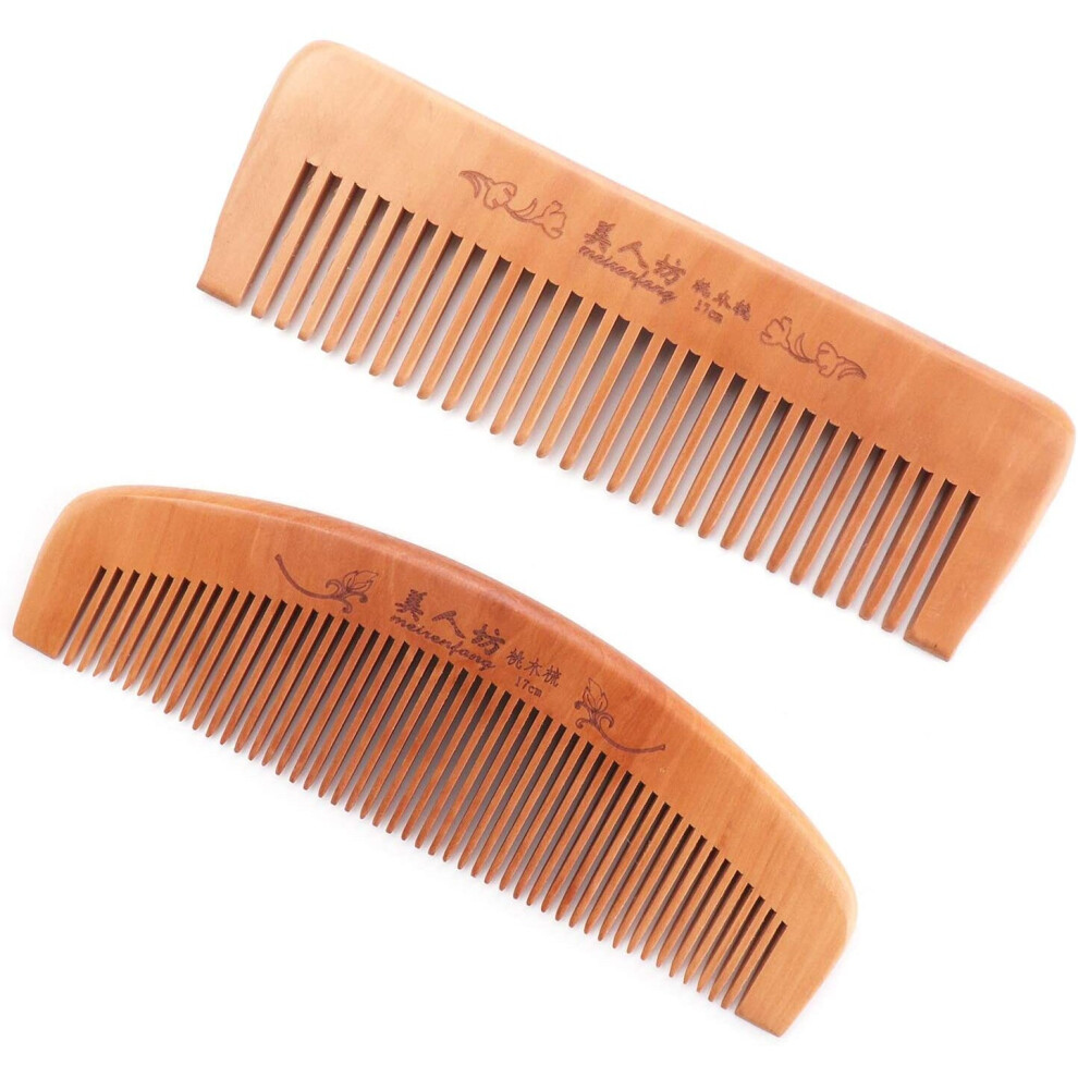Qicheng&Lys Unisex Not,Specified Bamboo Comb, Bamboo Comb For Hair Women, Comb Static Free Wooden Wide Tooth Comb (2Pcsï¼