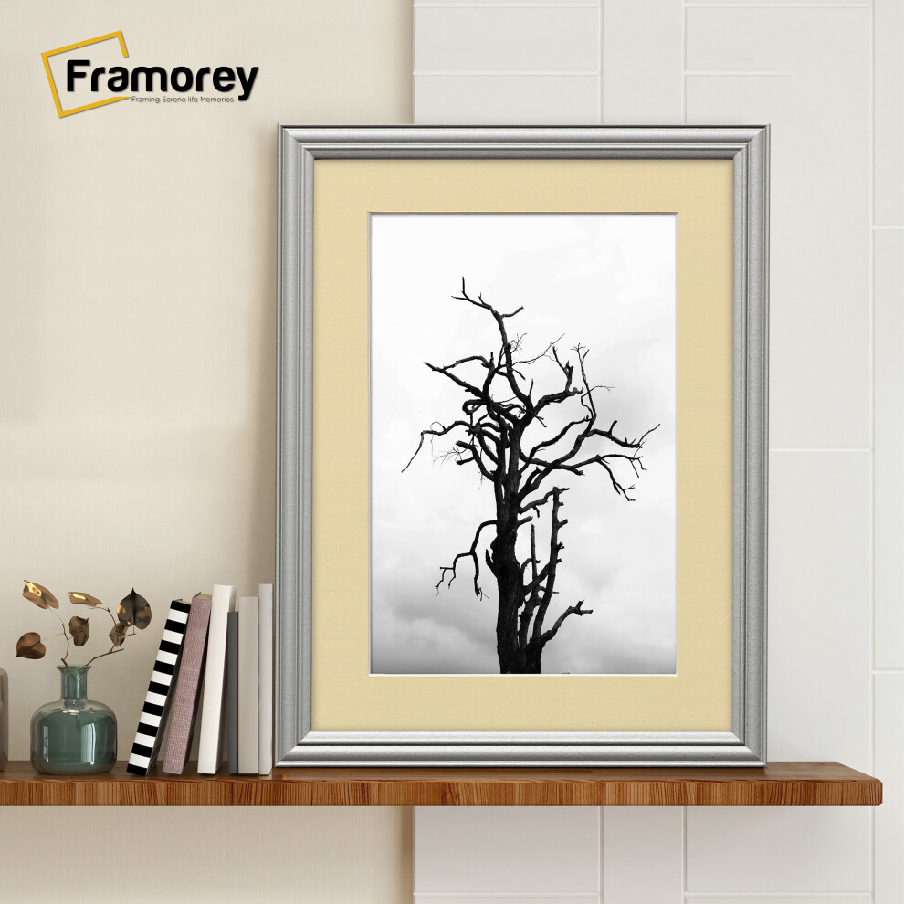 (8x6" Pic (10x8" Frame)) Silver Picture Frame / LW Style Wall Art Frame / Modern Photo Frames With Ivory Mount