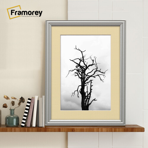 (A3 Pic (A2 Frame)) Silver Picture Frame / LW Style Wall Art Frame / Modern Photo Frames With Ivory Mount
