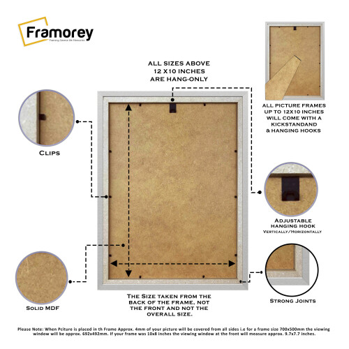 (A3 Pic (A2 Frame)) Silver Picture Frame / LW Style Wall Art Frame / Modern Photo Frames With Ivory Mount 2