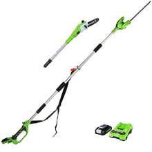 Greenworks Tools Battery-Powered Pole Mounted Pruner and Hedge Trimmer 2-in-1 G24PSHK2 (Li-Ion 24V 20 cm Sword Length and 51 cm with 18 mm Cutting