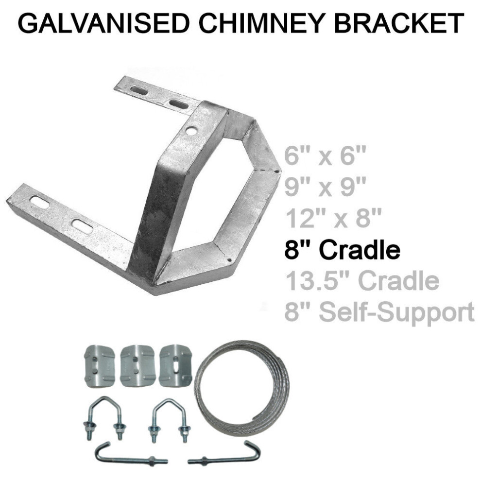 (8'' Cradle, 1.75'' V Bolt Kit) TV Aerial Galvanised Steel Chimney Mounting Bracket for Mast DAB FM SATELLITE