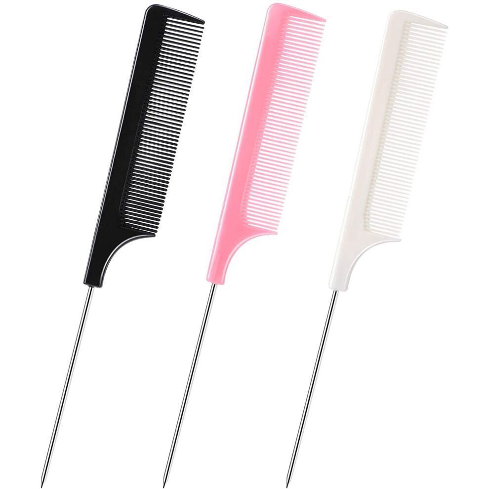 Janyun Unisex Not,Specified 3 Pcs Tail Combs Salon Hairdressing Comb With Stainless Steel Handle, Fine Tooth Combs For Women, Barber