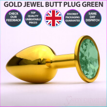 Chrome Gold Jewelled Butt Plug Green