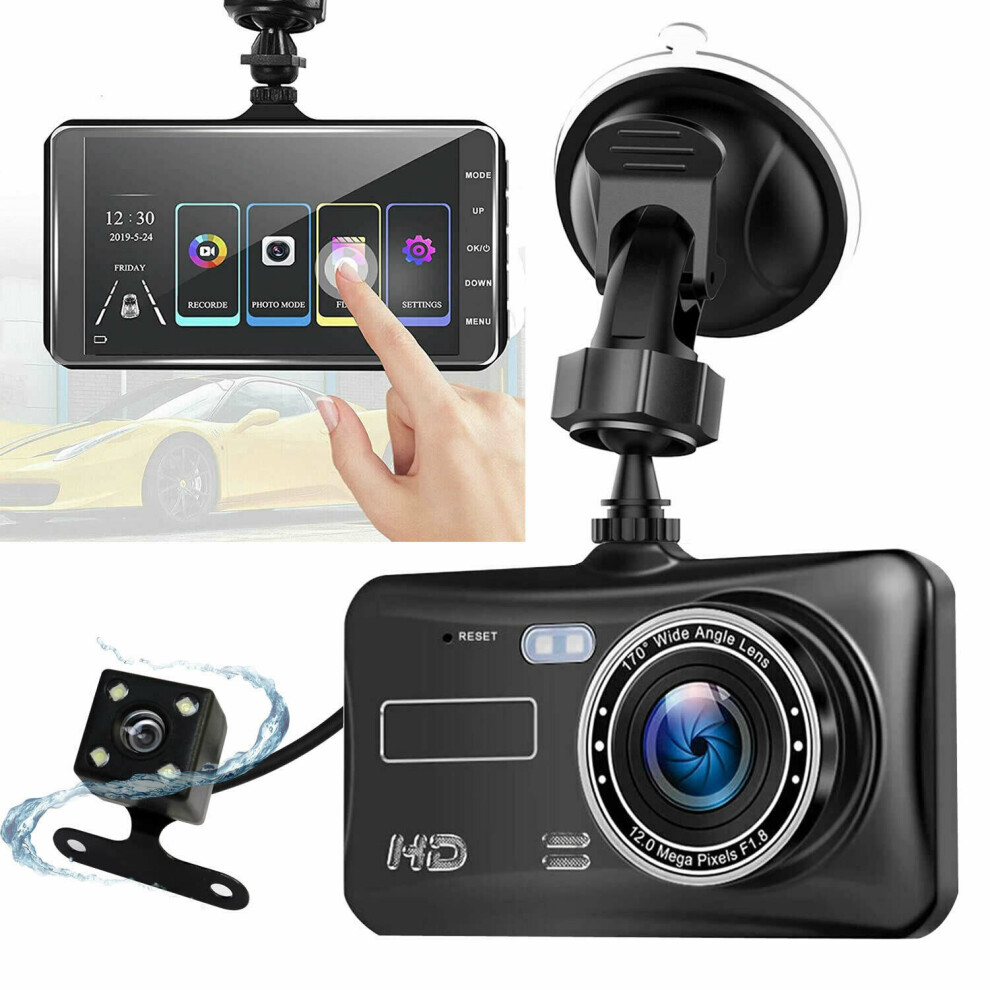 4" Car DVR 1080P HD Dual Lens Dash Cam Front and Rear Video Recorder