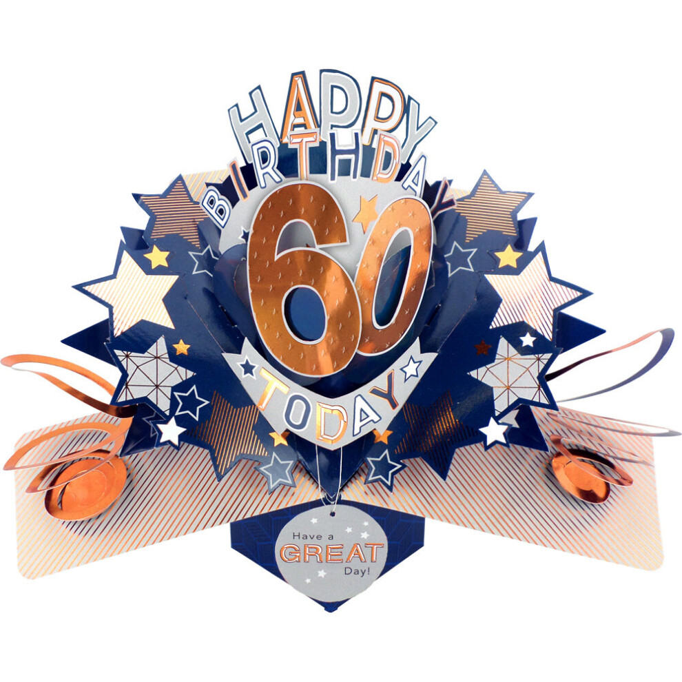 Happy 60th Birthday 60 Today Pop-Up Greeting Card Love Kate's Pop Up Cards Him