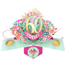 Happy 60th Birthday Pop-Up Card - Award-Winning Floral 3D Greeting Card by Kate's Pop Up Cards