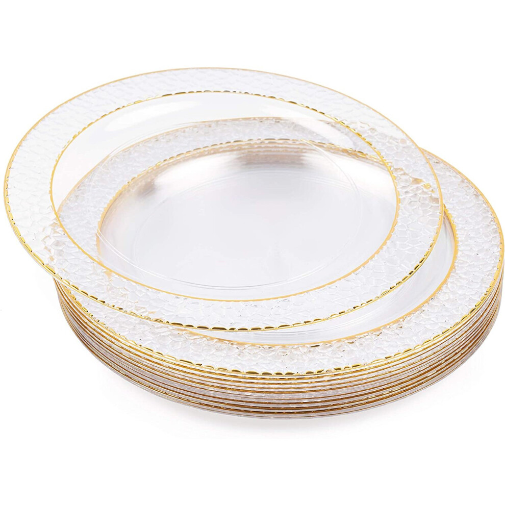 20 Premium Multi-Use Plastic Dinner Plates with Gold Rim - 26cm