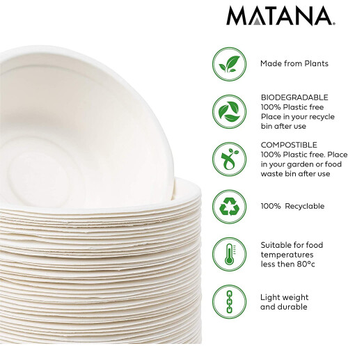 60 Eco-Friendly Biodegradable Sugarcane Paper Bowls - 13cm 2