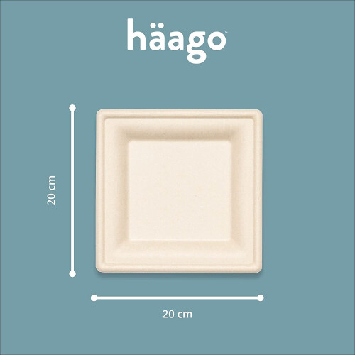 100 Sugarcane Biodegradable Plates Eco-Friendly & Compostable (20cm, Square) 2