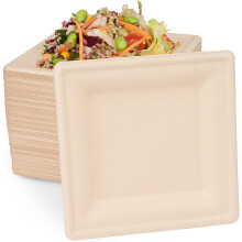 100 Sugarcane Biodegradable Bagasse Plates Eco-Friendly & Compostable - 16cm, Square