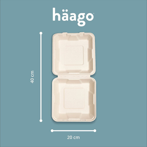 90 Sugarcane Bagasse Takeaway Burger Boxes Biodegradable & Compostable, 20cm 2