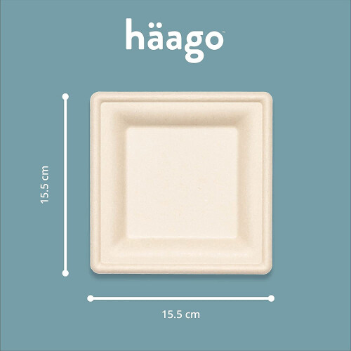 100 Sugarcane Biodegradable Bagasse Plates Eco-Friendly & Compostable - 16cm, Square 2