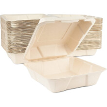 90 Sugarcane Bagasse Takeaway Burger Boxes Biodegradable & Compostable, 20cm