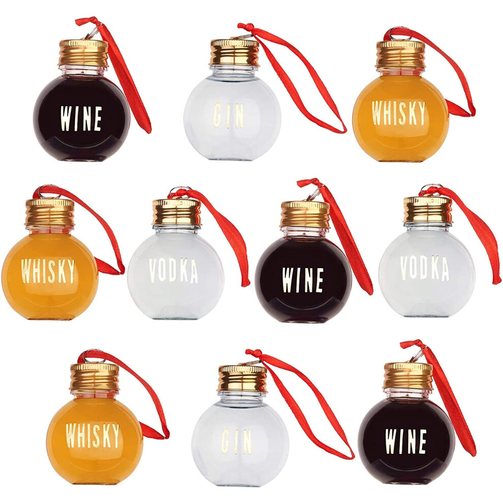 10 Christmas DIY Booze Baubles, 50ml & Stickers - Personalised Xmas Tree Gift Decorations