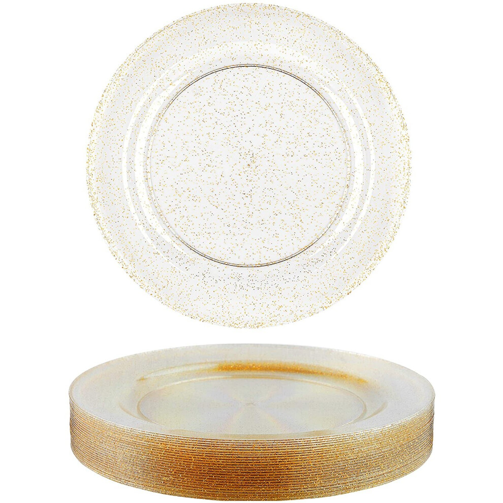 25 Multi-Use Plastic Dessert Plates with Gold Glitter - 26cm