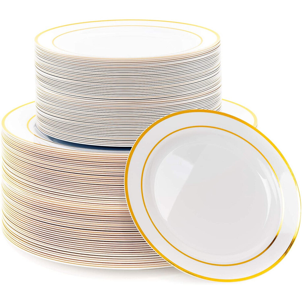 120 Elegant White Dinner & Dessert Plates with Gold Rim - Multi-use & Heat Resistant, 60 x 26cm, 60 x 19cm