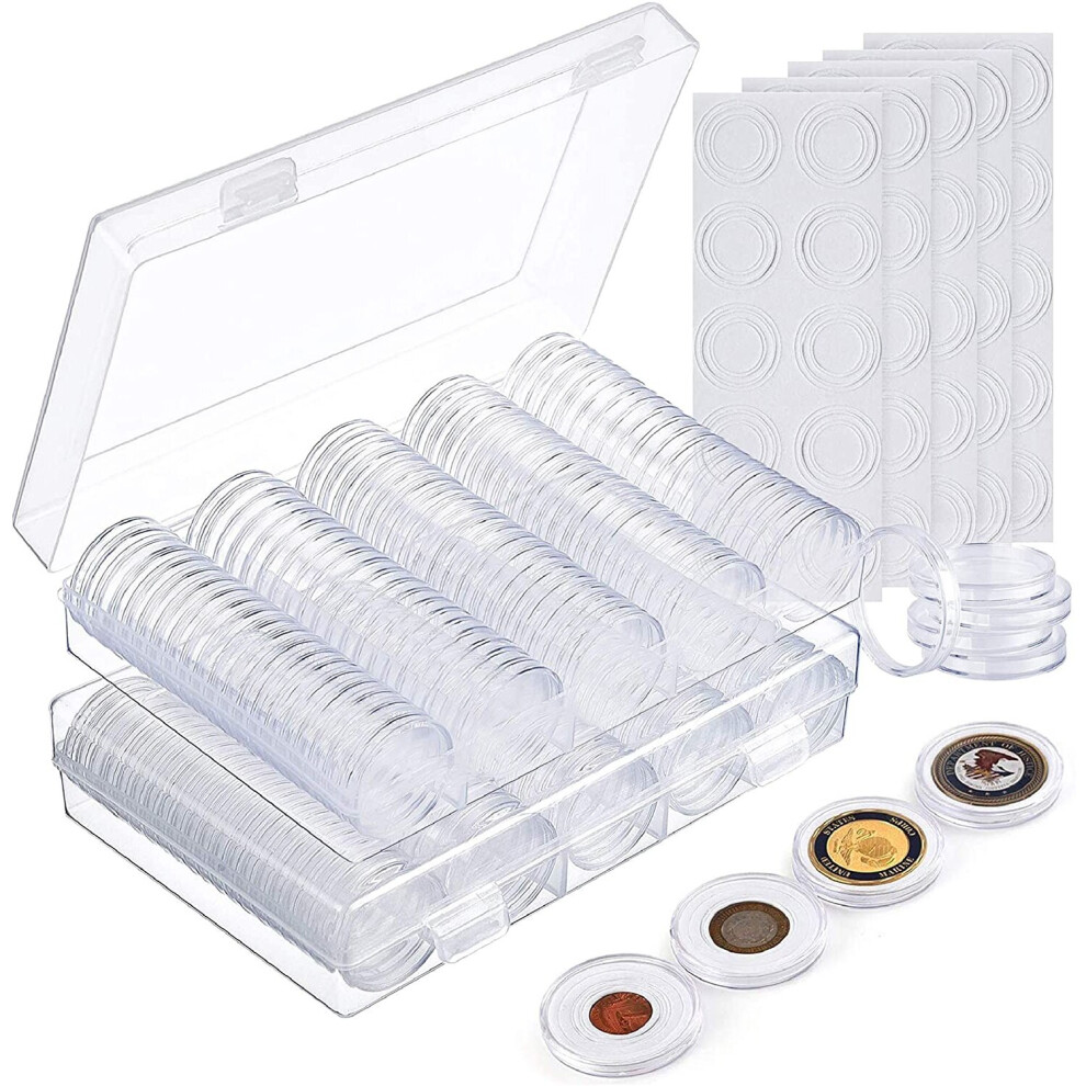 200 Acrylic Coin Holder Capsules, Foam Gaskets & 2 Organizer Boxes, Collectors Gift Set