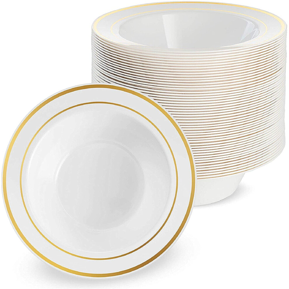 25 Premium Multi-Use Plastic Bowls with Gold Rims - 19cm