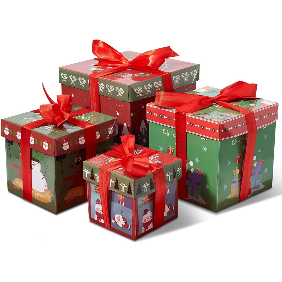 8 Christmas Themed Gift Mini Boxes, 4 sizes - Hamper Cardboard Xmas Box Party Presents