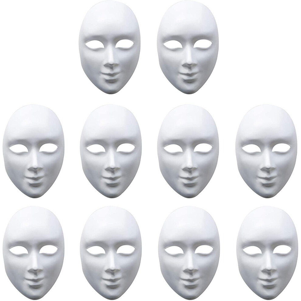 10 White Rigid Paper Full Face Masks for Arts & Crafts - Unisex