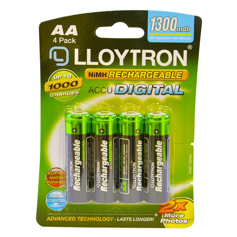 4 Lloytron AA Rechargeable Batteries 1300 mAh NiMH Phone Remote Camera HR6 Accu