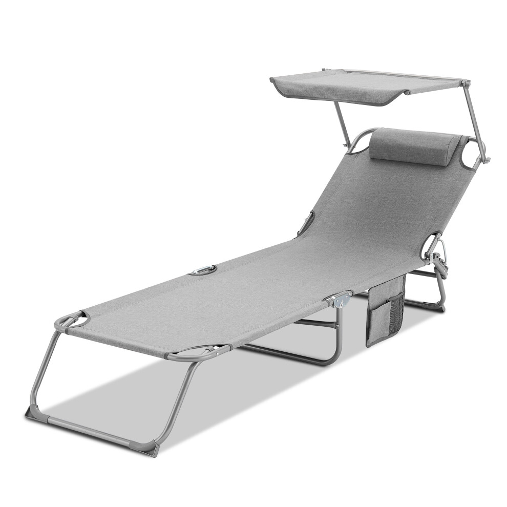 LIVIVO Reclining Folding Sun Lounger with Sunshade