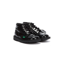(8 Infant) Kickers Kick Hi Zip Patent Infants Black Boots