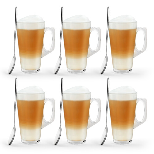6 X Latte Coffee Glasses Cappuccino Lattes Tea Glass Cups Hot Drink Mugs