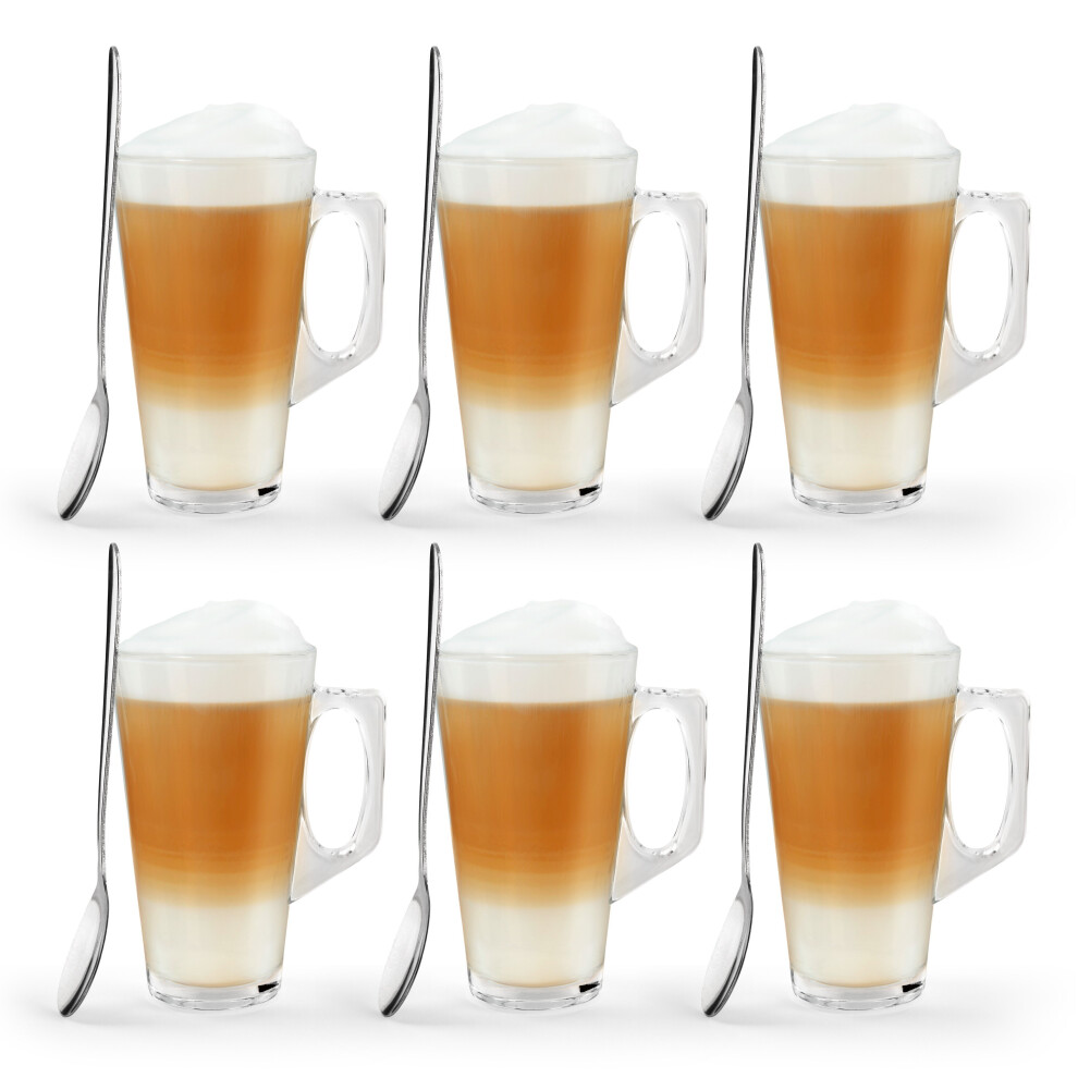 6 X Latte Coffee Glasses Cappuccino Lattes Tea Glass Cups Hot Drink Mugs