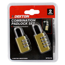 DT70175 Dekton 2-Piece Combination Padlock Set for Travel, Luggage & Lockers, Resettable