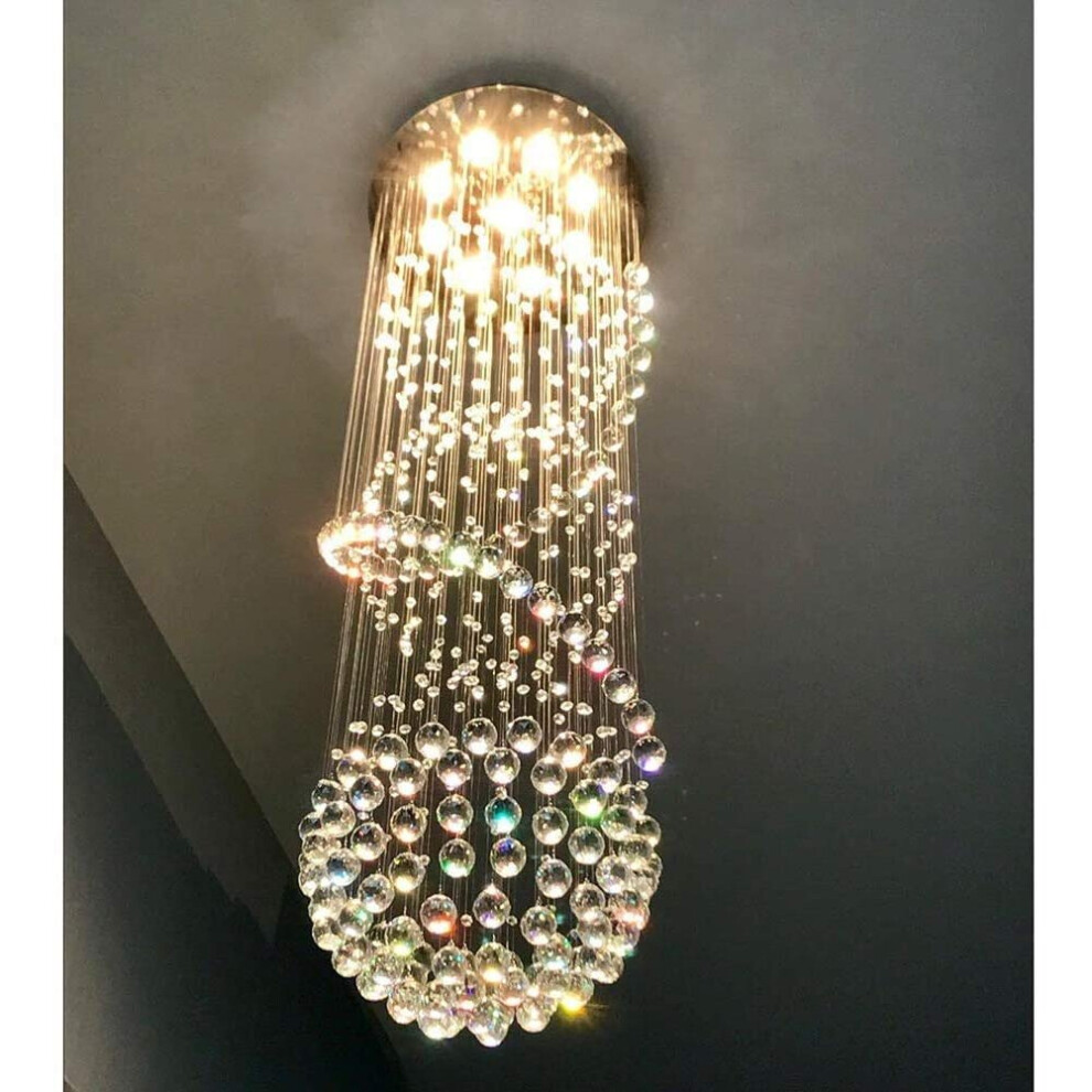 Spiral Sphere Crystal Chandelier Ceiling Lights, Dst Spectacular Droplet LED Light Fixture, Flush Mount Pendant Lamp for Living Room Hotel Entryway