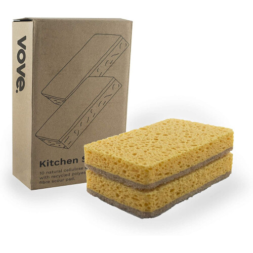 Vove | Éponge de Cuisine Naturelle Premium | Non Rayante | Durable | Zéro Déchet | Éponge Compostable