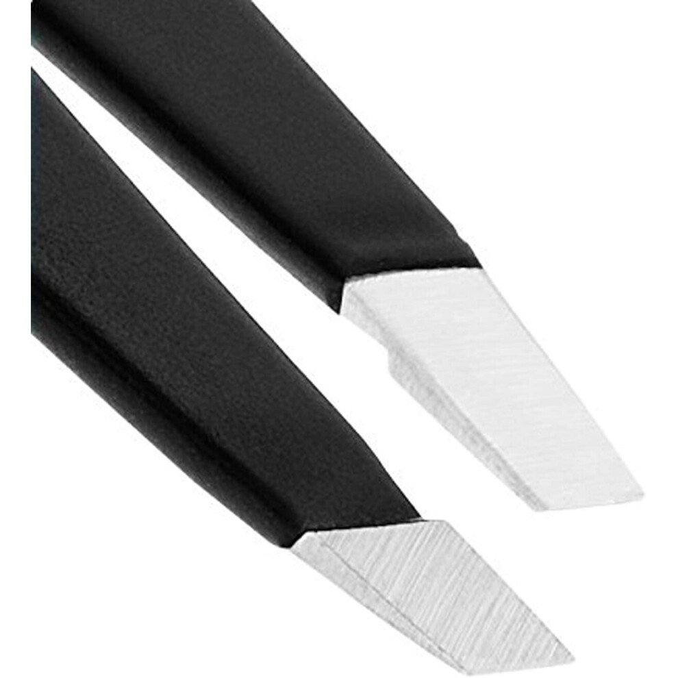 Auray Black Eyebrow Tweezers Stainless Steel Facial Hair Removal Tweezers In Matte With Slanted Tip For Easy Plucking By