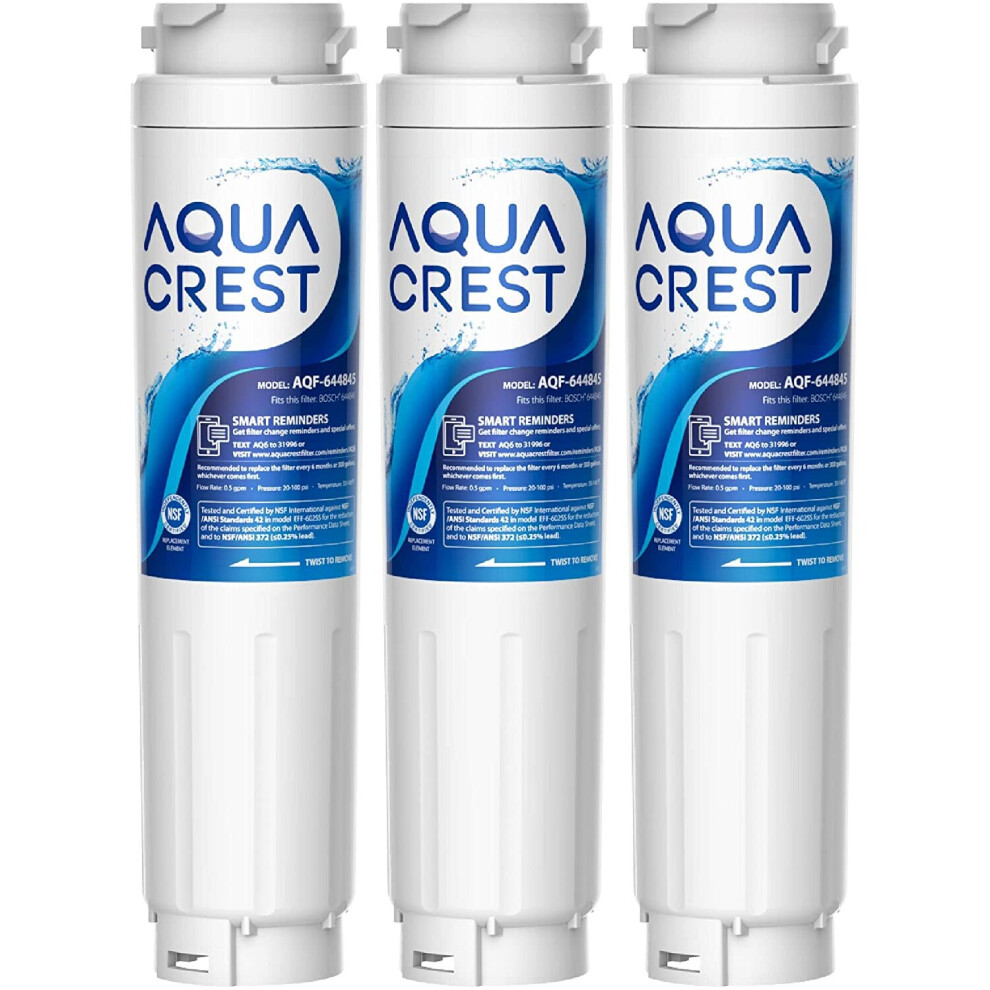 3X AQUACREST 644845 Fridge Water Filter, Compatible with Bosch UltraClarity 644845 REPLFLTR10 00740560 9000194412 9000077104 Neff Gaggenau Miele/Haier